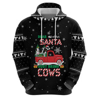 Funny Christmas Cows in Red Truck Zip Hoodie Dear Santa Just Bring Cows Quote on Snowflake - Wonder Print Shop