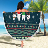 Funny Christmas Dental Squad Tooth Characters Beach Blanket Snowflake Pattern Design - Wonder Print Shop