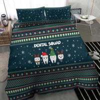 Funny Christmas Dental Squad Tooth Characters Bedding Set Snowflake Pattern Design - Wonder Print Shop