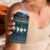 Funny Christmas Dental Squad Tooth Characters 4 in 1 Can Cooler Tumbler Snowflake Pattern Design - Wonder Print Shop