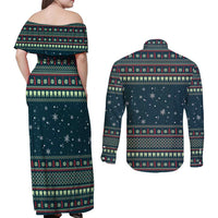 Funny Christmas Dental Squad Tooth Characters Couples Matching Off Shoulder Maxi Dress and Long Sleeve Button Shirt Snowflake Pattern Design - Wonder Print Shop