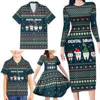 Funny Christmas Dental Squad Tooth Characters Family Matching Long Sleeve Bodycon Dress and Hawaiian Shirt Snowflake Pattern Design - Wonder Print Shop