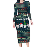 Funny Christmas Dental Squad Tooth Characters Family Matching Long Sleeve Bodycon Dress and Hawaiian Shirt Snowflake Pattern Design - Wonder Print Shop