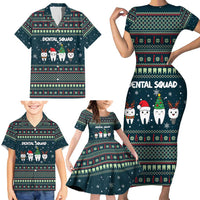 Funny Christmas Dental Squad Tooth Characters Family Matching Short Sleeve Bodycon Dress and Hawaiian Shirt Snowflake Pattern Design - Wonder Print Shop