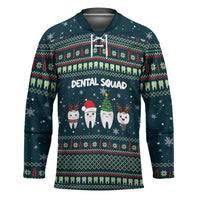 Funny Christmas Dental Squad Tooth Characters Hockey Jersey Snowflake Pattern Design - Wonder Print Shop