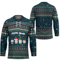Funny Christmas Dental Squad Tooth Characters Hockey Jersey Snowflake Pattern Design - Wonder Print Shop