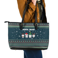 Funny Christmas Dental Squad Tooth Characters Leather Tote Bag Snowflake Pattern Design - Wonder Print Shop