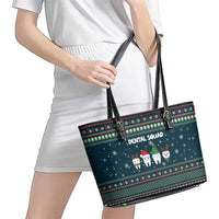 Funny Christmas Dental Squad Tooth Characters Leather Tote Bag Snowflake Pattern Design - Wonder Print Shop