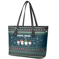 Funny Christmas Dental Squad Tooth Characters Leather Tote Bag Snowflake Pattern Design - Wonder Print Shop