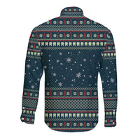 Funny Christmas Dental Squad Tooth Characters Long Sleeve Button Shirt Snowflake Pattern Design - Wonder Print Shop