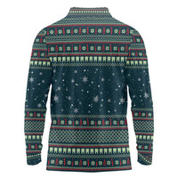 Funny Christmas Dental Squad Tooth Characters Long Sleeve Polo Shirt Snowflake Pattern Design - Wonder Print Shop