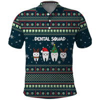Funny Christmas Dental Squad Tooth Characters Polo Shirt Snowflake Pattern Design - Wonder Print Shop
