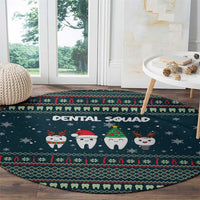 Funny Christmas Dental Squad Tooth Characters Round Carpet Snowflake Pattern Design - Wonder Print Shop