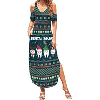 Funny Christmas Dental Squad Tooth Characters Summer Maxi Dress Snowflake Pattern Design - Wonder Print Shop