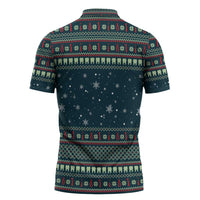 Funny Christmas Dental Squad Tooth Characters Zipper Polo Shirt Snowflake Pattern Design - Wonder Print Shop