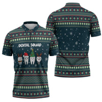 Funny Christmas Dental Squad Tooth Characters Zipper Polo Shirt Snowflake Pattern Design - Wonder Print Shop