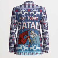 Jesus Not To Day Satan Christmas Blazer Funny Xmas Holiday Patterns - Wonder Print Shop