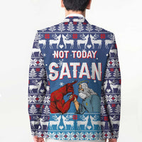 Jesus Not To Day Satan Christmas Blazer Funny Xmas Holiday Patterns - Wonder Print Shop