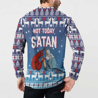Jesus Not To Day Satan Christmas Button Sweatshirt Funny Xmas Holiday Patterns - Wonder Print Shop