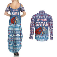 Jesus Not To Day Satan Christmas Couples Matching Summer Maxi Dress and Long Sleeve Button Shirt Funny Xmas Holiday Patterns - Wonder Print Shop