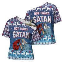 Jesus Not To Day Satan Christmas Cross Shoulder Shirt Funny Xmas Holiday Patterns - Wonder Print Shop