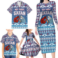 Jesus Not To Day Satan Christmas Family Matching Long Sleeve Bodycon Dress and Hawaiian Shirt Funny Xmas Holiday Patterns - Wonder Print Shop