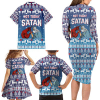 Jesus Not To Day Satan Christmas Family Matching Long Sleeve Bodycon Dress and Hawaiian Shirt Funny Xmas Holiday Patterns - Wonder Print Shop