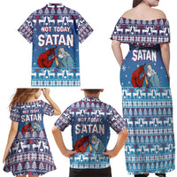 Jesus Not To Day Satan Christmas Family Matching Off Shoulder Maxi Dress and Hawaiian Shirt Funny Xmas Holiday Patterns - Wonder Print Shop