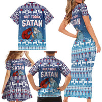 Jesus Not To Day Satan Christmas Family Matching Short Sleeve Bodycon Dress and Hawaiian Shirt Funny Xmas Holiday Patterns - Wonder Print Shop