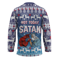 Jesus Not To Day Satan Christmas Hockey Jersey Funny Xmas Holiday Patterns - Wonder Print Shop