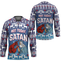 Jesus Not To Day Satan Christmas Hockey Jersey Funny Xmas Holiday Patterns - Wonder Print Shop
