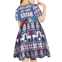 Jesus Not To Day Satan Christmas Kid Short Sleeve Dress Funny Xmas Holiday Patterns - Wonder Print Shop