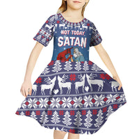 Jesus Not To Day Satan Christmas Kid Short Sleeve Dress Funny Xmas Holiday Patterns - Wonder Print Shop