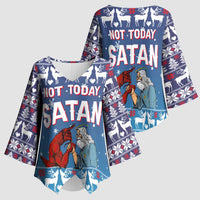Jesus Not To Day Satan Christmas Kimono Sleeve Blouse Funny Xmas Holiday Patterns - Wonder Print Shop