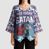 Jesus Not To Day Satan Christmas Kimono Sleeve Blouse Funny Xmas Holiday Patterns - Wonder Print Shop