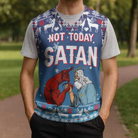 Jesus Not To Day Satan Christmas Knitted V-Neck Vest Funny Xmas Holiday Patterns - Wonder Print Shop