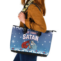 Jesus Not To Day Satan Christmas Leather Tote Bag Funny Xmas Holiday Patterns - Wonder Print Shop