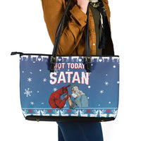 Jesus Not To Day Satan Christmas Leather Tote Bag Funny Xmas Holiday Patterns - Wonder Print Shop