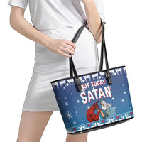 Jesus Not To Day Satan Christmas Leather Tote Bag Funny Xmas Holiday Patterns - Wonder Print Shop