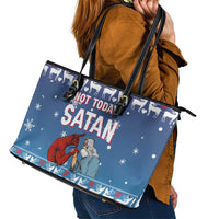 Jesus Not To Day Satan Christmas Leather Tote Bag Funny Xmas Holiday Patterns - Wonder Print Shop