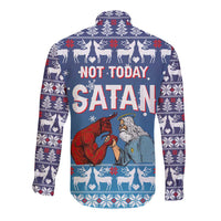 Jesus Not To Day Satan Christmas Long Sleeve Button Shirt Funny Xmas Holiday Patterns - Wonder Print Shop