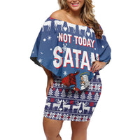 Jesus Not To Day Satan Christmas Off Shoulder Short Dress Funny Xmas Holiday Patterns - Wonder Print Shop