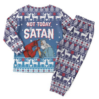 Jesus Not To Day Satan Christmas Pajama Set Funny Xmas Holiday Patterns - Wonder Print Shop