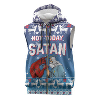 Jesus Not To Day Satan Christmas Sleeveless Zip Hoodie Funny Xmas Holiday Patterns - Wonder Print Shop