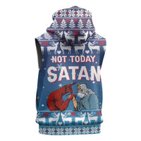 Jesus Not To Day Satan Christmas Sleeveless Zip Hoodie Funny Xmas Holiday Patterns - Wonder Print Shop