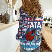 Jesus Not To Day Satan Christmas Women Casual Shirt Funny Xmas Holiday Patterns - Wonder Print Shop