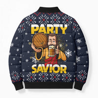 Jesus Party Savior Christmas Bomber Puffer Jacket Funny Xmas Holiday Patterns - Wonder Print Shop