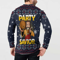 Jesus Party Savior Christmas Button Sweatshirt Funny Xmas Holiday Patterns - Wonder Print Shop