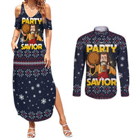 Jesus Party Savior Christmas Couples Matching Summer Maxi Dress and Long Sleeve Button Shirt Funny Xmas Holiday Patterns - Wonder Print Shop