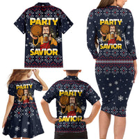 Jesus Party Savior Christmas Family Matching Long Sleeve Bodycon Dress and Hawaiian Shirt Funny Xmas Holiday Patterns - Wonder Print Shop